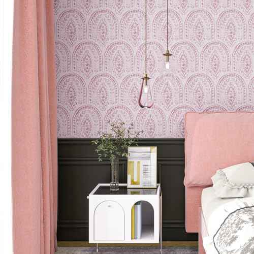 Pink Boho Peel and Stick Vinyl Wallpaper,Modern Waterproof Contact Paper Self Adhesive,Removable Floral Wall Paper for Bathroom Bedroom Cabinet Shelf Liner