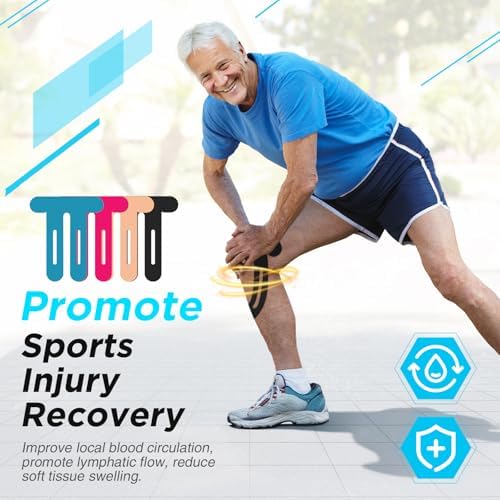 OK TAPE Nylon Kinesiology Tape for Knee, 10 Pcs Stretchable on Four Sides Precut Strips, Athletic Tape for Knee Support & Stability,Breathable and Hypoallergenic, Blue