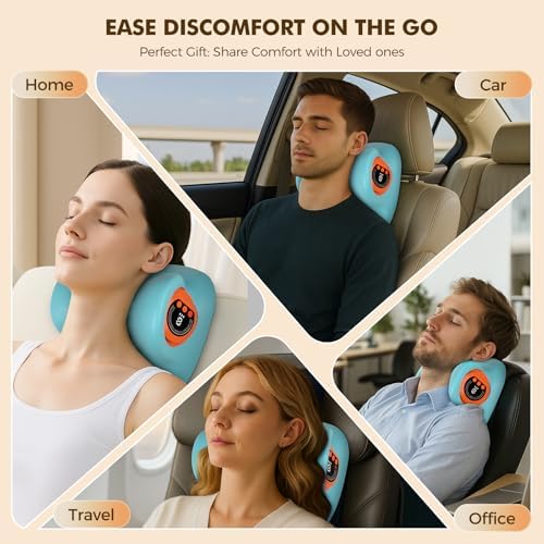Portable Neck Traction Device, Cervical Stretcher with Heating & Vibration – Relieve Muscle Tension, 3-in-1neck pillow Customizable Massage Modes with Wireless Remote Control Ergonomic Design
