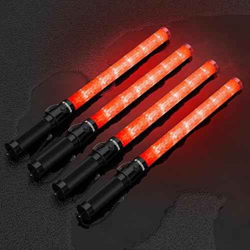 4 Pack 21 Inch Traffic Wand, Air Traffic Control Wand with 3 Flashing Modes, LED Multifunction Traffic Safety Baton for Airport, Parking, Car Directing