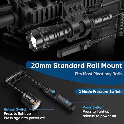 WINDFIRE 2200 Lumens LED Weapon Light Tactical Flashlight Rifle Lights Matte Black with Quick Release Picatinny Rail Offset Mount, Remote Pressure Switch
