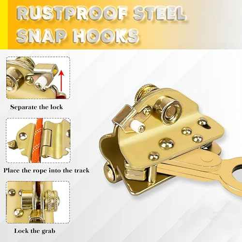 Fall Protection Safety Rope 25FT Heavy Duty Vertical Roofing Rope with Alloy Steel Grab Snap Hooks Shock Absorber Fall Protection Tree Climbing Line Kit Tree Stand Safety Line Kit