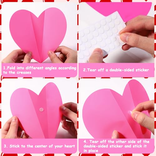 JOICEE 100 PCS 3D Pink Heart Valentine Day Wall Stickers,Waterproof Removable Love Heart Wall Decorations for Bedroom Wedding Anniversary Party Holiday Decor,4 Different Sizes