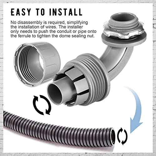 Yaomiao 50 Pcs 1/2 Inch Liquid Tight Connector PVC Electrical Conduit Fittings Straight 90 Degree Flexible Conduit Connector for Home Bathroom Tube Tool Supplies, Grey(50 Pcs)