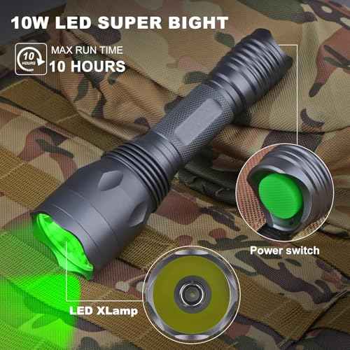 TC10 Hunting Light Kit,Green Lights 1312 Yards Hunting Flashlight High Power for Coyote,Predator, Varmint, Coon& Hog-Predator Light 1800 Lumens 1312 Yards