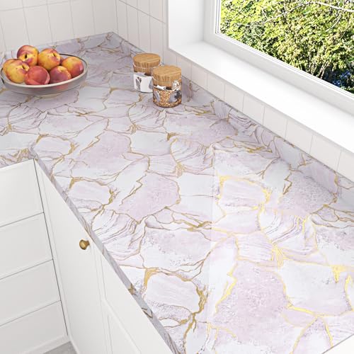 Purple Gold Marble Contact Paper Peel and Stick Countertops 15.7"¡¿78.7" Gold Pink Marble Wallpaper Self Adhesive Waterproof Contact Paper for Bathroom Kitchen Backsplash Cabinet Table Liner