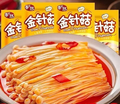 Fresh spicy golden enoki mushroom（5/10/20/30packs）spicy and spicy strips,delicious snacks gift,Chinese specialty food,side dishes,seasoned dishes,healthy instant pickles (5 packs)