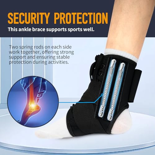 Jupiter Ankle Brace for Sprained Ankles for Women & Men, Made of Neoprene with Dual Springs, for Injury Recover, Running, Basketball and Cycling(Black L 14‘’-16‘’)