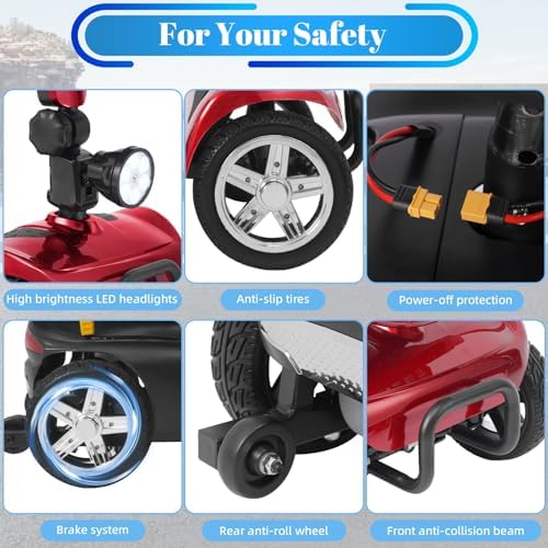 15-45 Miles Ecomobi MS02 4 Wheels Mobility Scooter for Adults/Seniors, 350W Powered Electric Wheelchair Device w/15Ah-25Ah Extended Battery, Dual Baskets/Rotating Seat, Compact Duty Mobile for Elderly