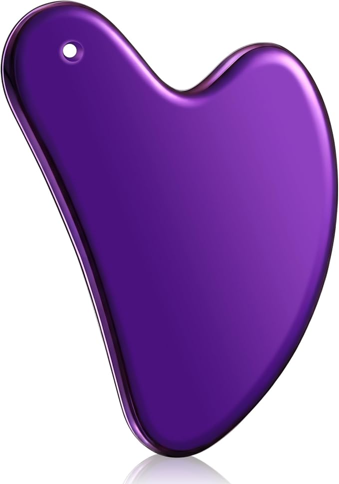 Nuanchu Stainless Steel Gua Sha Facial Tools Metal Guasha Tool for Face Body Jawline Shaper, Double Chin Reducer, Puffiness Reducing, Lymphatic Drainage Massager Skin Care Gift with Pouch(Purple)