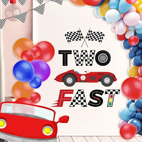 Fast Two Birthday Racing Decal, Racing Second Sticker Photo Prop Racing Party Decor 2 Fast Sign for Backdrop Race Car 2nd Birthday Decorations for Boys