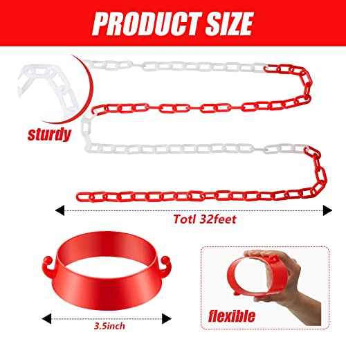 64 Feet Plastic Traffic Chain Cone Chain Safety Barriers Link with 12 Pieces Traffic Cones Connector Kits for Parking Barrier Poles Constructions Home Road Driveway Parking Use, Red White
