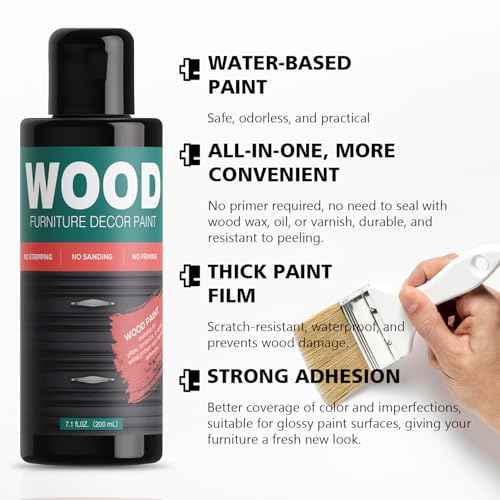 Black Wood Furniture Paint 7.1oz - Water-based & Low Odor All-in-One No Sanding - Cabinet Paint - Matte Finish Indoor Outdoor Liquid Wood for Cabinets, Doors, Tables and Dressers