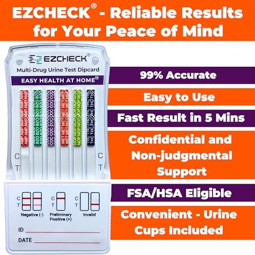 [100 Pack] EZCHECK® 6-Panel Drug Test - at-Home Rapid Urine Screening Kit for 6 Most Used Drugs: (THC-Marijuana, BZO-Benzos, MET-Meth, OPI/MOP-Opiates, AMP-Amphetamine, COC) - FSA/HSA Eligible