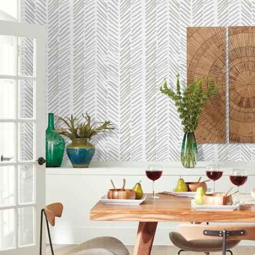 Guvana Striped Peel and Stick Wallpaper Beige White Wallpaper Striped Contact Paper 118" £ø17.7 Neutral Self Adhesive Removable Line Contact Paper for Bathroom Livingroom Covering
