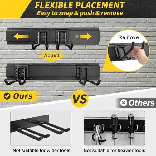 64 Inches Garage Storage, Garage Organization, Wall Mount Garden Tool Organizer, Max 620lbs Adjustable Metal Hooks, Yard Shed Rack, Tool Holder for Hanging Rake Broom Mop Snowboard, Home Gift