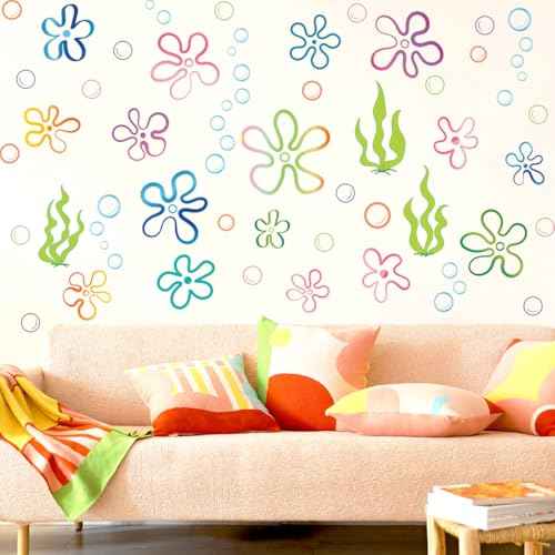 Runtoo Large Flower Bubbles Wall Decals Under The Sea Ocean Wall Art Stickers Bathroom Bedroom Birthday Party Decorations Home Decor