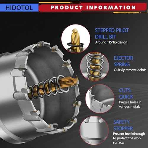 20PC TCT Carbide Hole Saw Kit 1/2" - 2-1/8" Tungsten Carbide Drill Bits Set with Titanium Pilot & L-Wrench, for Hard Metal Stainless Steel, Iron, Aluminum with Aluminium Case.