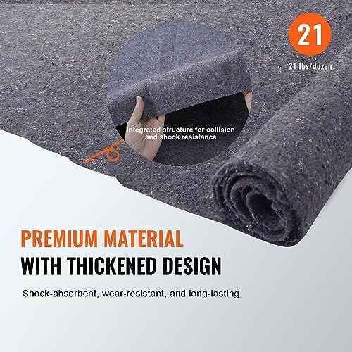 VEVOR Moving Blankets, 72" x 54", 21 lbs/dz Weight, 12 Packs, Professional Recycled Cotton Packing Blanket, Large Heavy Duty Shipping Mover Pads Perfect for Protecting Furniture, Floors, Appliances