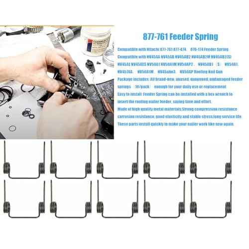Generic 877-761 Feeder Spring Compatible with Hitachi NV45AA NV45AB NV45AB2(S) NV45AE N NV50AP2 NV45AB2 NV50A1 NV50AP Coil Roofing Nailers (10/Pack)