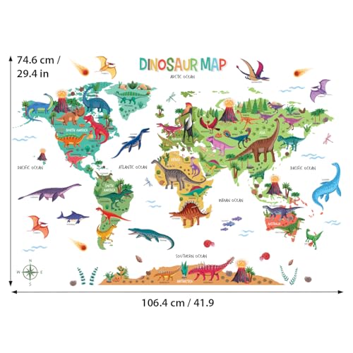 DECOWALL SG2-2312 Dinosaur World Wall Stickers Decals Room Kids Nursery Bedroom d?cor Boys Living Baby Dino playroom Travel Nursery Removable