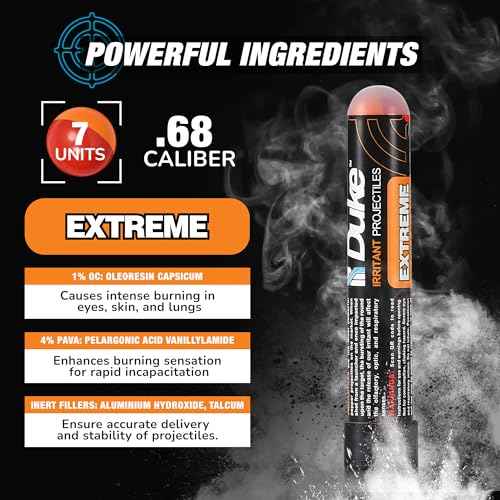 Duke Extreme Non-Lethal 68 Caliber Projectiles OC Spray Balls, Pepper Spray Self Defense Balls, Pepper Spray Balls, 68 Caliber Self Defense Balls, Non Lethal Ammo (1% OC+4% PAVA - 7 Count)