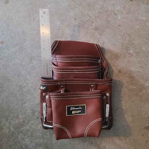 Heavy Duty Tool Pouch | Carpenters Tool Pouch 3350, Brown, Oil-Tanned, 10 Pockets, 2 Hammer Holders, Reinforced Seams