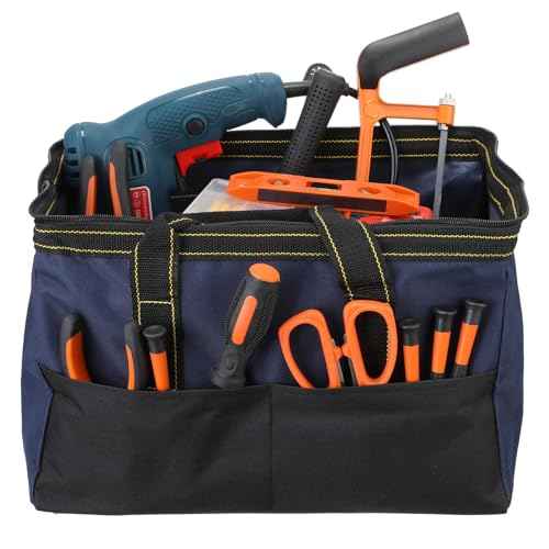 4 Pieces Tool Bag with Waterproof Strong Molded Base Multi Pockets Wide Mouth Tool Tote Multifunctional Tool Bag Large Capacity Organizer Heavy Duty Tool Storage Bag (Multicolor,16 Inch)