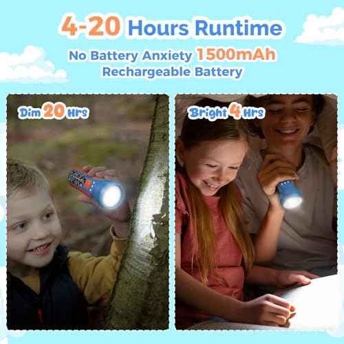 ETENWOLF L1 Rechargeable Flashlight for Kids(2-Pack),LED Flashlight with Fun DIY Stickers, 6 Light Modes, Adjustable Brightness, 1500mAh, IPX5 Waterproof Flashlight for Camping, Home & Emergency