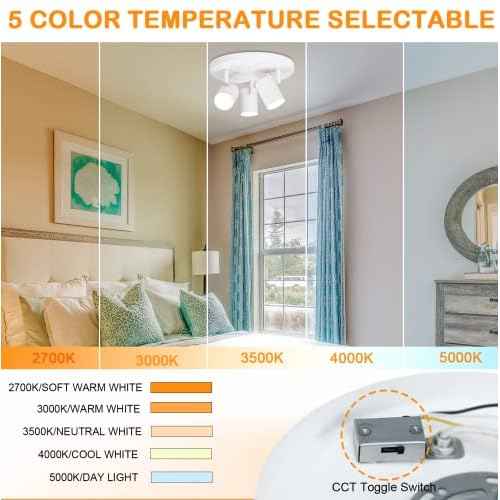 CLOUDY BAY 5CCT 3 Light Directional Ceiling Spotlight,Dimmable LED Track Light Heads,CRI90+,2100Lm for Hallway Kitchen Art,White