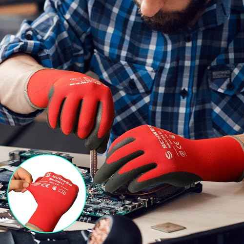 Schwer 12 Pairs Ultra-Comfort Safety Work Gloves MicroFoam Nitrile Coated, Seamless Knit Nylon Glove for Men and Women, Abrasion Resistant, Non Slip, Breathable, LT5617, M