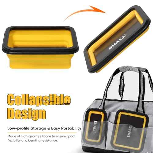 SHALL Collapsible Magnetic Tool Parts Tray and Telescoping Magnetic Pickup Tool Set, 3-Piece Silicone Foldable Magnetic Bowls & 25LBS Force Extendable Magnet for Mechanic Screw Bolts Nuts Washers Pins