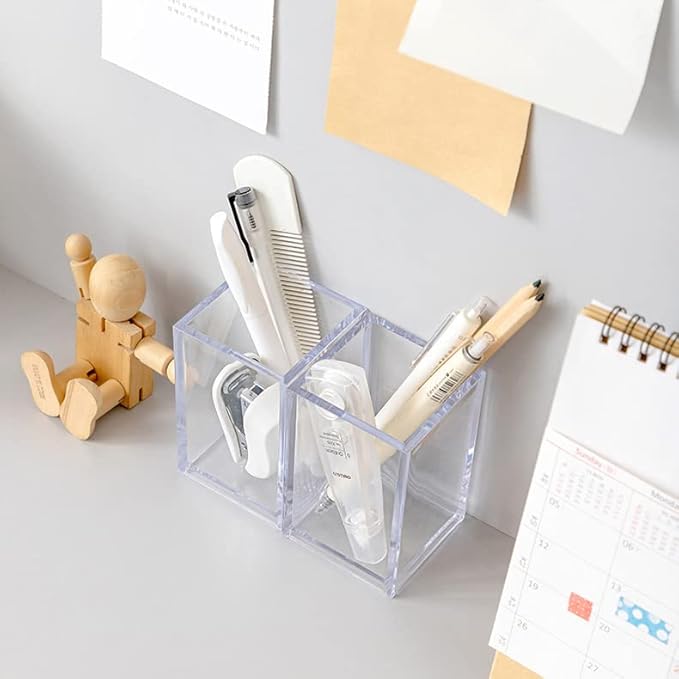 2 Pack Clear Acrylic Pencil Pen Holder Cup, Clear Makeup Brush Holder, Acrylic Cosmetic Brushes Storage