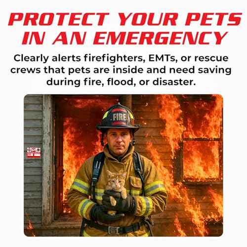 SpySpot 6 Pack Pet Alert Sticker, 4"x3" Emergency Rescue Alert Sign for Home, Window, Car, Door Fire Pet Safety Decal for Firefighters & EMTs, Weatherproof, UV Resistant, Peel & Stick