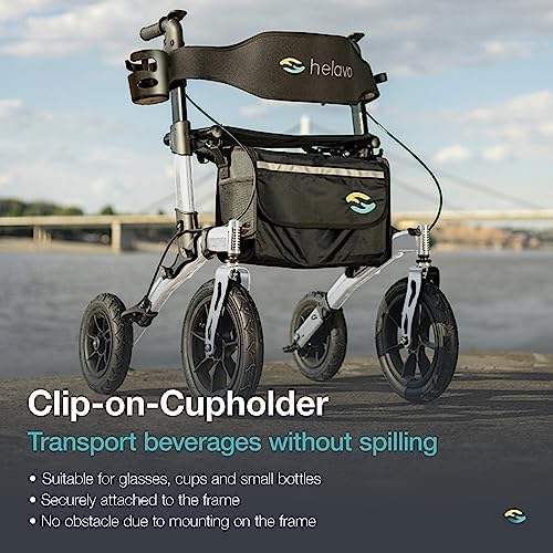 Helavo All Terrain Walker with Puncture-Proof, Flat-Free Solid Rubber Tires, 12" Wheels - Foldable Outdoor Walker for Seniors with Seat, Ergonomic Handles and Extra Padded Backrest