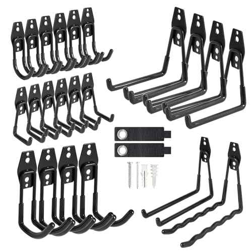 24 Pack Garage Hooks Heavy Duty Garage Storage Hooks with Nylon Straps, Utility Steel Wall Mount Tool Organizer Hooks for Ladders, Bikes, Garden Tools, Hoses, Ropes and More Equipment