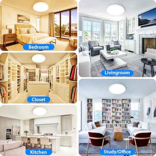 Peasur 12Inch LED Ceiling Light Flush Mount, 5CCT 3000K-6500K Adjustable Ceiling Light Fixture, 2400LM 24W Bright White Flat Lighting Fixture for Hallway Kitchen Bathroom Bedroom, 6Pack