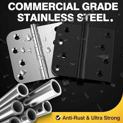 KOLET Ball Bearing Door Hinges, 4 x 4 Inches Door Hinges, Heavy Duty Stainless Steel Hinges, Square and 5/8'' Radius Corner, Smooth and Quiet, Non Removable Pin, Brushed Nickel, 6 Pack
