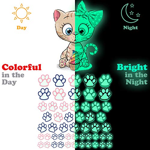 Glow in The Dark Cat Stickers with Dog and Fish, Wall Decals Sticker for Kids Bedding Room, Great for Birthday Gift Glowing Cat for Girls and Boys