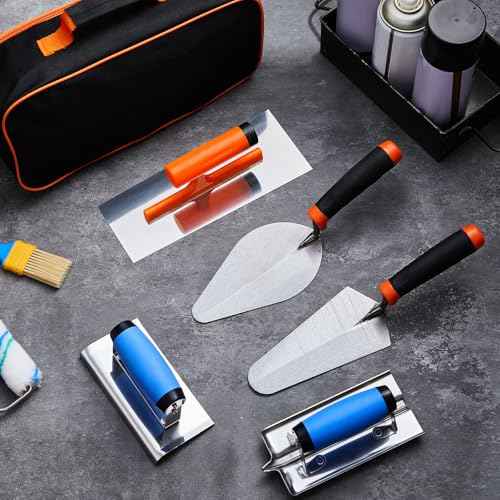 6pcs Concrete Hand Tools Set Masonry Tools Includes Stainless Steel Concrete Hand Edger, Groover, Finishing, Pointing, Gauging and Tool Bag for Cement Beginner Kit