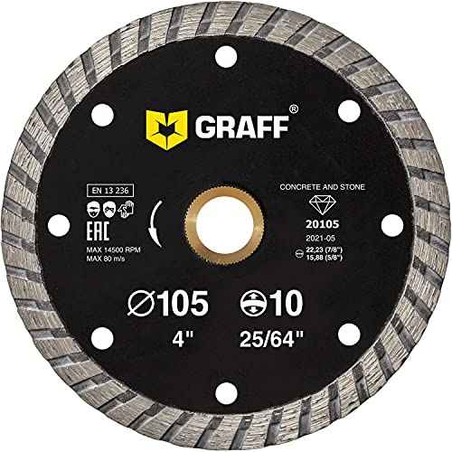 GRAFF 4 Inch Diamond Blade for Angle Grinder - Diamond Cutting Wheel for Cutting Stone, Marble, Granite, Brick, Masonry, Paving Flag, Concrete - Turbo Diamond Saw Blades - 105 mm