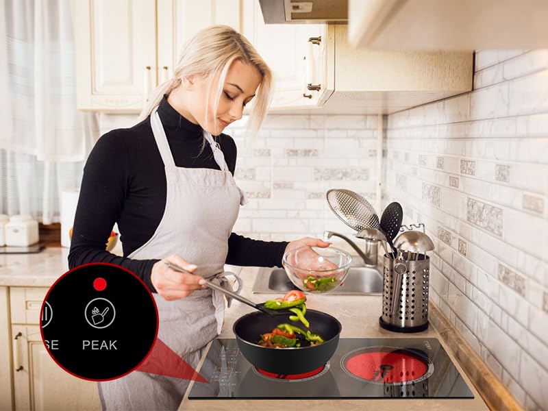 TYEMUI Double Burner Electric Cooktop Plug in 2000W, 110V~120V Countertop Stove, Electric Stove 2 Burner for Cooking, 110 volt Kitchen Stove 12inch Built-in Countertop with Timer, Peak, Pause
