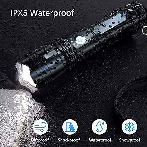 Rechargeable Flashlights High Lumens, 90000 Lumens Super Bright LED Flash Light, 5 Modes, IPX5 Waterproof Handheld Flash Light for Home, Emergencies, Camping