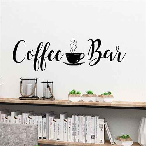 Coffee Bar Quotes Wall Decals Art Stikcer Decoration Vinyl House Home Bedroom Decor Wall Art Design YMX67 (42x12cm, Black)