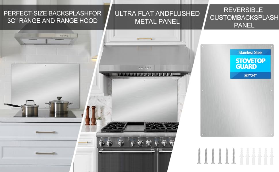 30" x 24" Thicken Heavy Range Hoods Stainless Steel Backsplash,Panel Splatter Guard for Stovetop,6 Pre Drilled Holes for Easy Installation,Keep the Walls Clean, Bright and Beautiful (30" x 24")