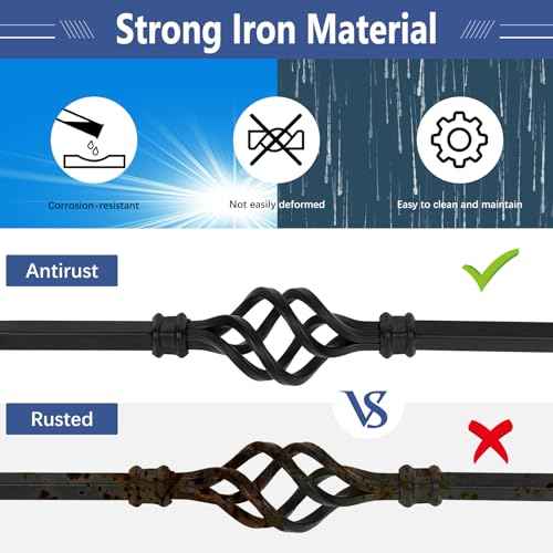 9 Pack Iron Stair Balusters, 36" Balusters for Staircase Interior, Stair Spindles Hollow Single Basket with Knuckles Double Twist 1/2" Square Metal Stair Wrought Iron Balusters (Pre-Cutting)