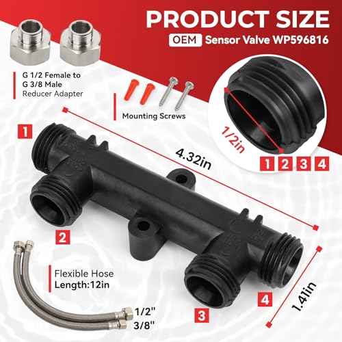 WP596816 OEM Replacement Watts Hot Water Recirculating Pump Kit 500800/500805, Complete with 2 x 12" Supply Lines, 2 x 1/2" FTP to 3/8" MPT Fittings & 2 Mounting Screws, Instant Hot Water Solutio