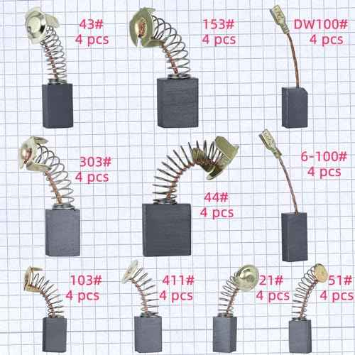 Electric Motor Carbon Brushes Set - 40 Pack Replacement Repair Kit with 10 Sizes, Suitable for Repair Power Tools Part