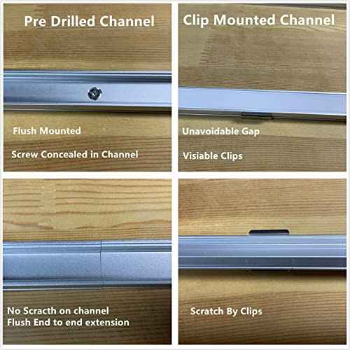 Matte White 20-Pack 3.28FT Pre-Drilled Clip Free LED Strip U Channel Diffuser, Tight and Flush Mounted Under Cabinet Tape Track Aluminum Low Profile with UV Resistance Milky Cover (20)