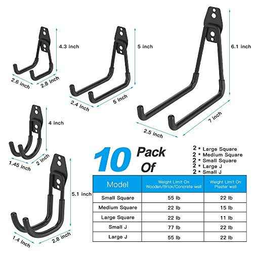 Garage Hooks, 12 Pack Wall Storage Hook Includes 2 Extension Cord Holder, Utility Organization, Heavy Duty Wall Mount Hangers for Hanging Bike, Ladder, Garden Tools
